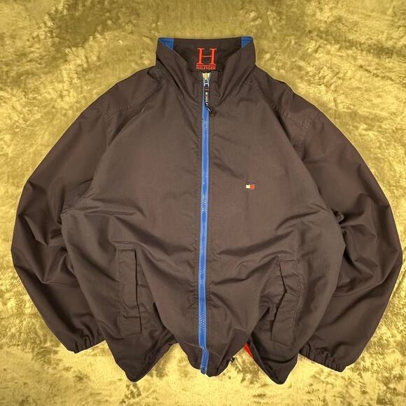 Vintage 2000’s Tommy Hilfiger Navy Mesh Lined Full-zip Windbreaker Jacket Size L - Picture 1 of 8